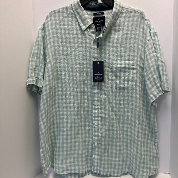 Daniel Hechter Modern Fit Men's Shirt Size XXL Short  Sleeve Linen Plaid - Picture 1 of 11